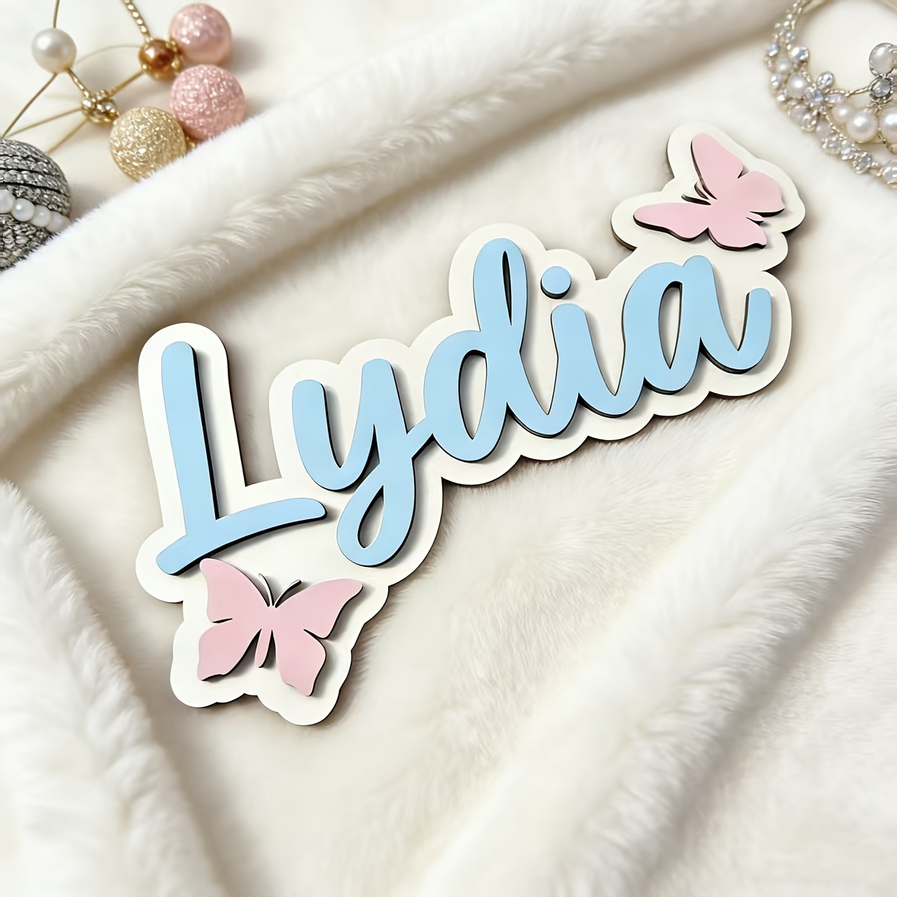 Baby Nursery Ornaments - Personalized Blue & Pink Butterfly Name