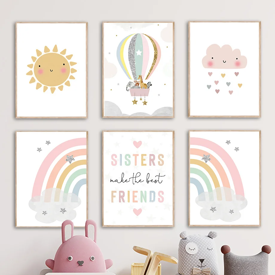 Baby Nursery Ornaments - Giraffe Elephant Hot Balloon Sun Rainbow