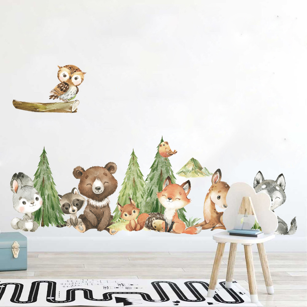Baby Nursery Stickers - Cartoon Watercolor Forest Animal Wall Sticker