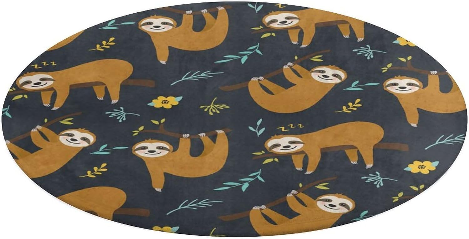 Baby Nursery Jungle Rug - Cute Sloth Jungle Pattern Round Cushion