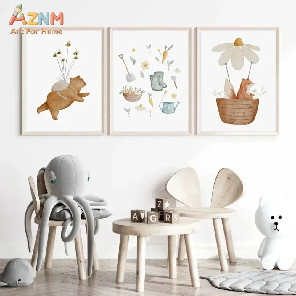 AZNM Watercolor Bear Fox Anima - Baby Nursery Frames 评论和价格