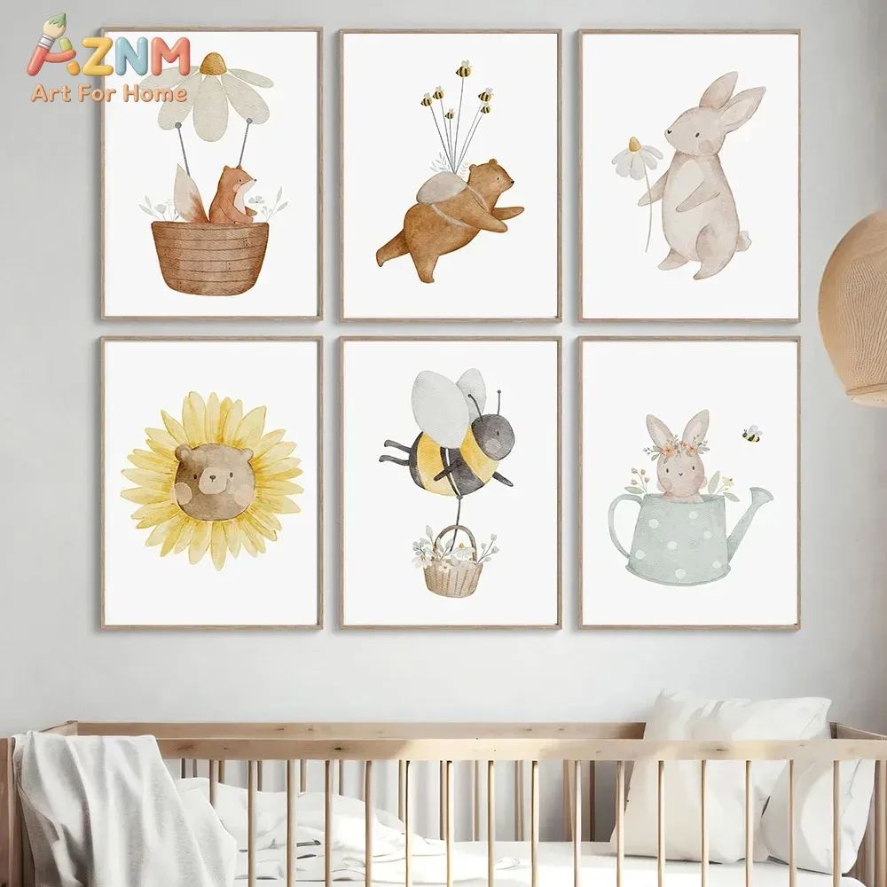 AZNM Watercolor Bear Fox Anima - Baby Nursery Frames 评论和价格