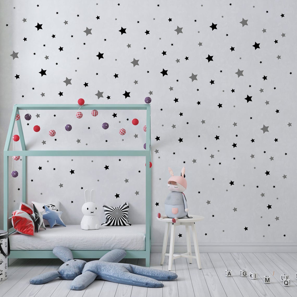 Cartoon 65Pcs Star Wall Sticke - Baby Nursery Stickers 评论和价格