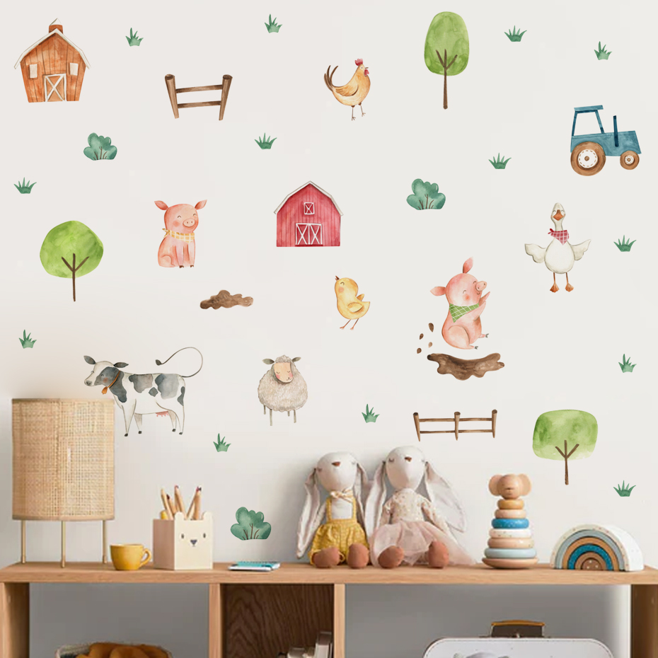 Boho Watercolor Cute Farm Anim - Baby Nursery Stickers 评论和价格