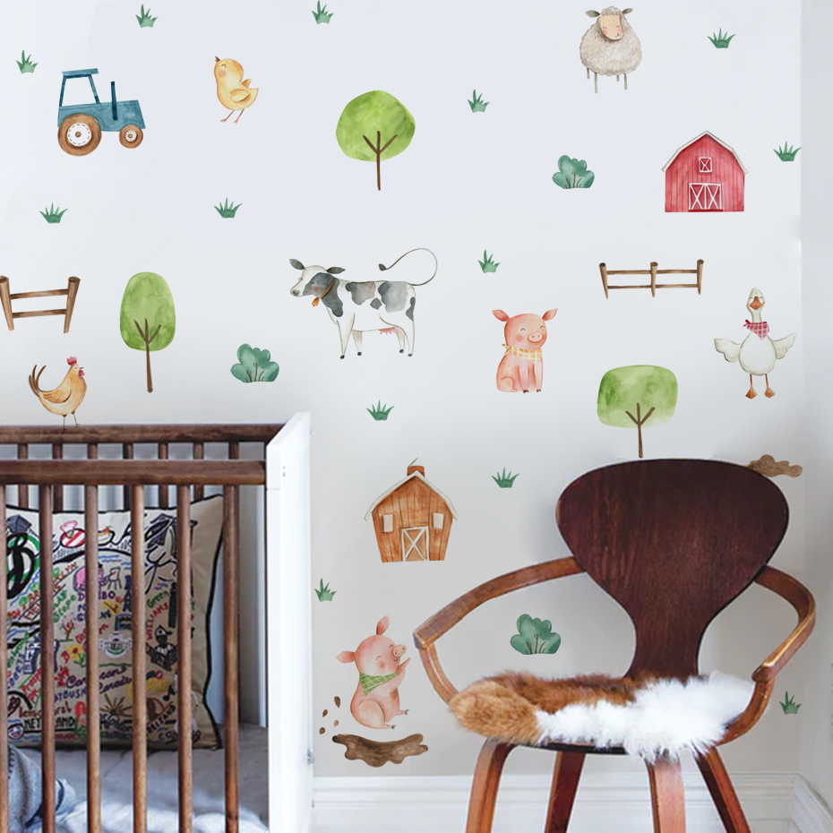 Boho Watercolor Cute Farm Anim - Baby Nursery Stickers 评论和价格