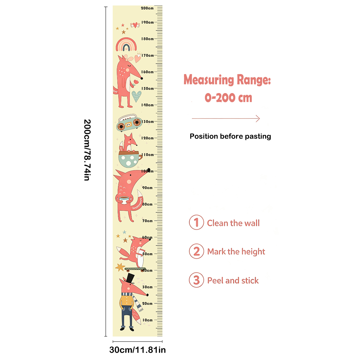Lovely Animal Fox Kids Height  - Baby Nursery Stickers 评论和价格