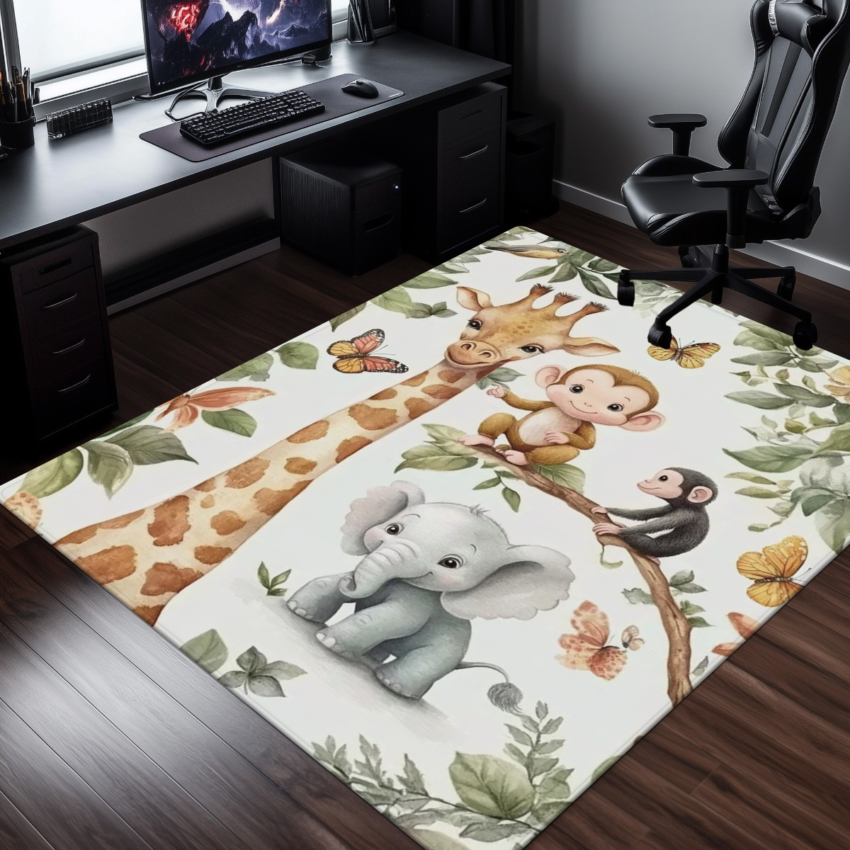 Watercolor Animal Jungle Print - Baby Nursery Jungle Rug 评论和价格