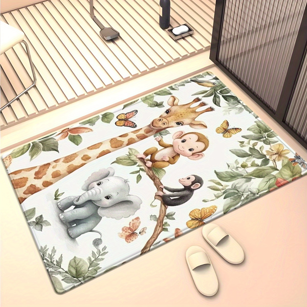 Watercolor Animal Jungle Print - Baby Nursery Jungle Rug 评论和价格