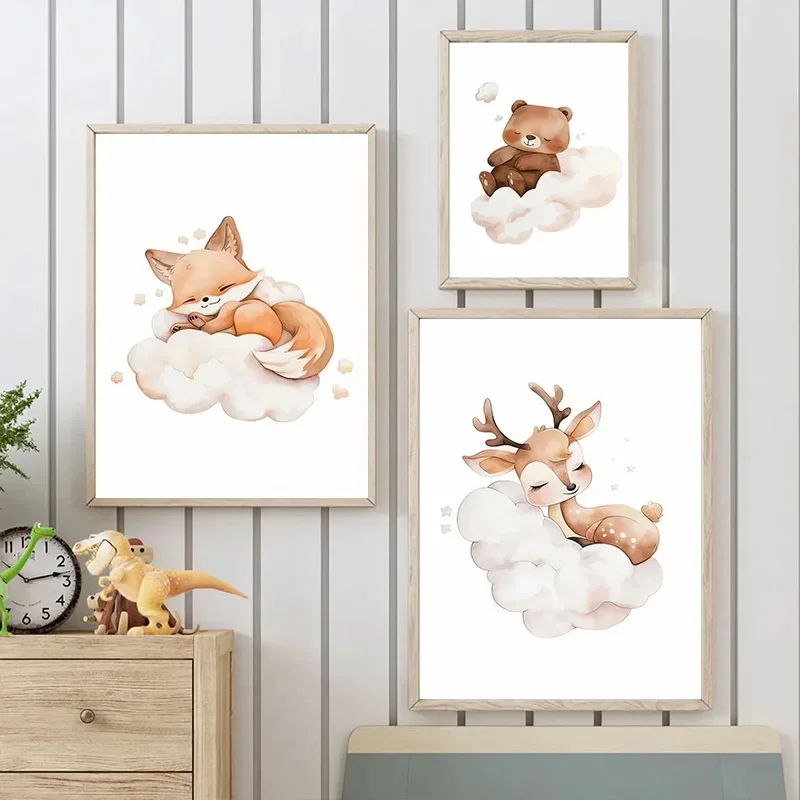 Cartoon Cloud Animal Canvas Pa - Baby Nursery Frames 评论和价格