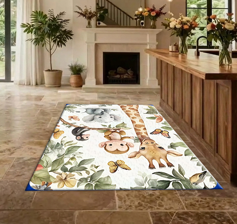 Watercolor Jungle Baby Animal  - Baby Nursery Jungle Rug 评论和价格