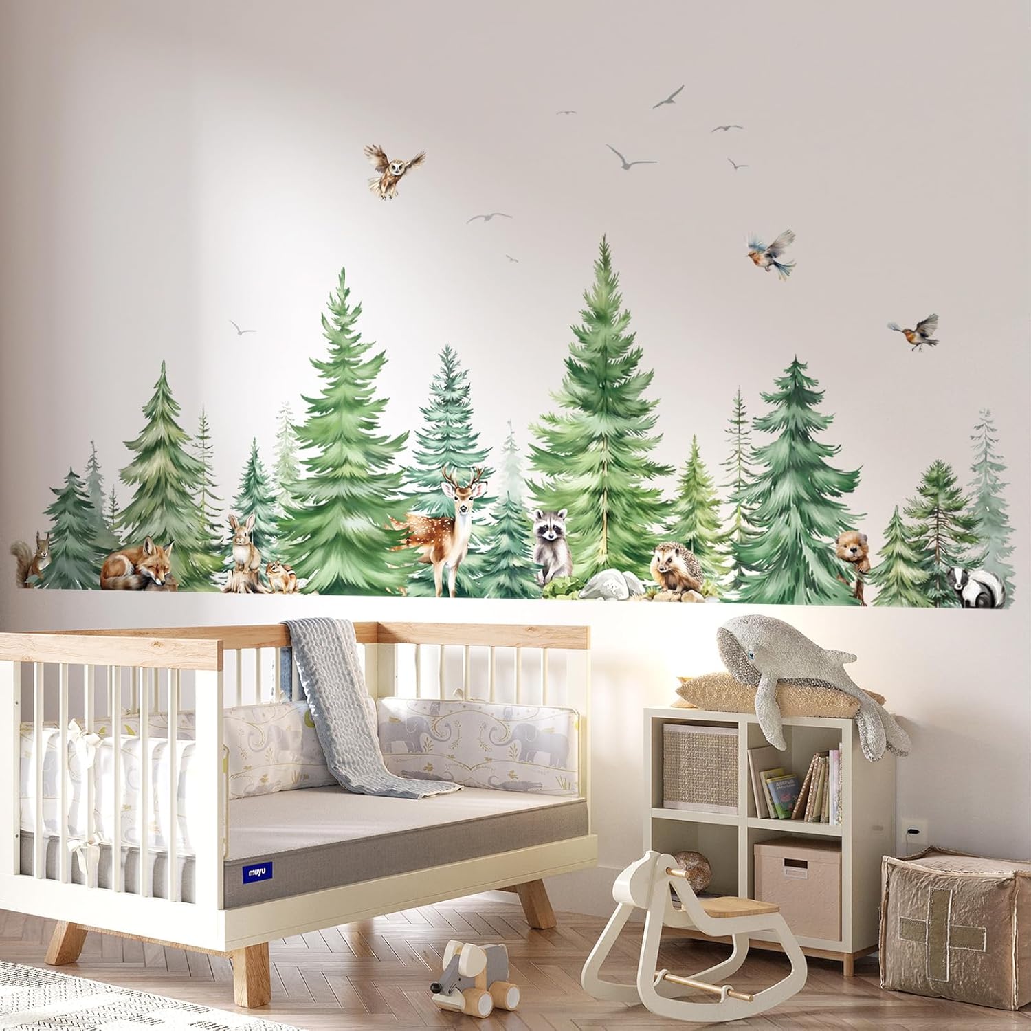 Large Watercolor Pine Tree Ani - Baby Nursery Stickers 评论和价格