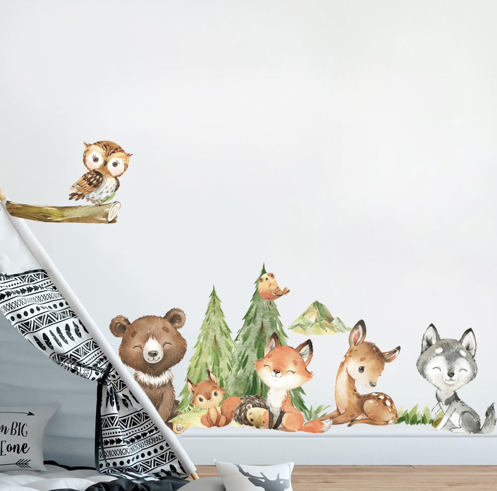 Cartoon Watercolor  Forest Ani - Baby Nursery Stickers 评论和价格