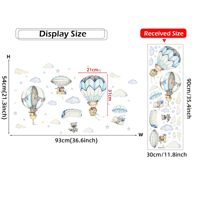 Cartoon Cute Animals Hot Air B - Baby Nursery Stickers 评论和价格