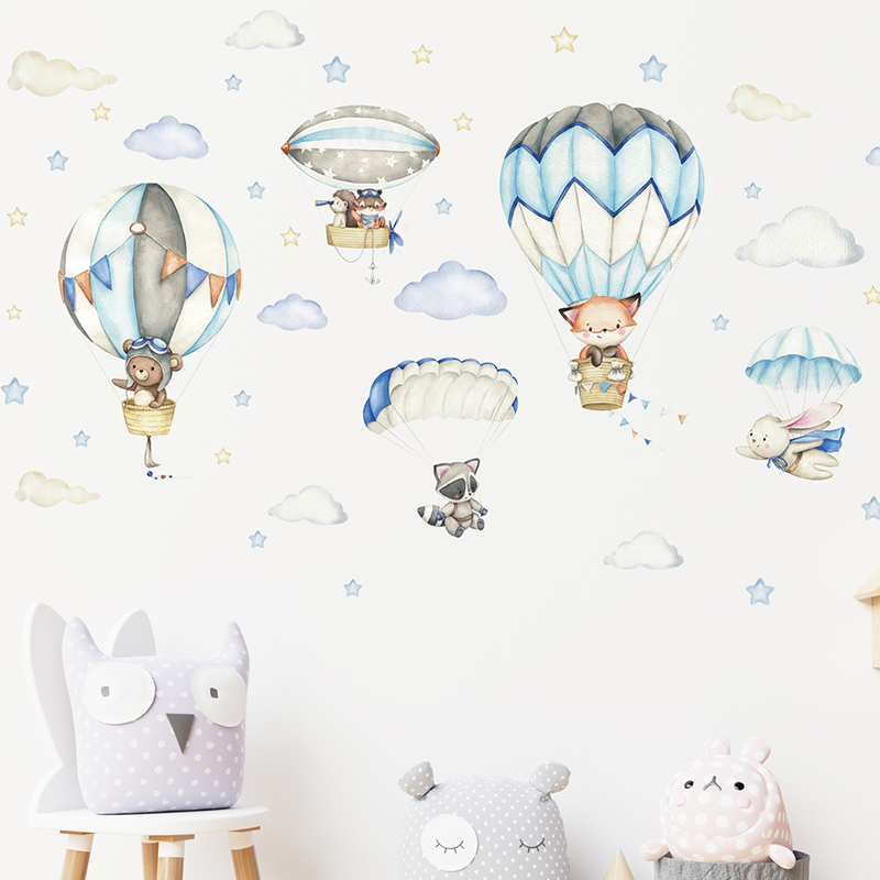 Cartoon Cute Animals Hot Air B - Baby Nursery Stickers 评论和价格