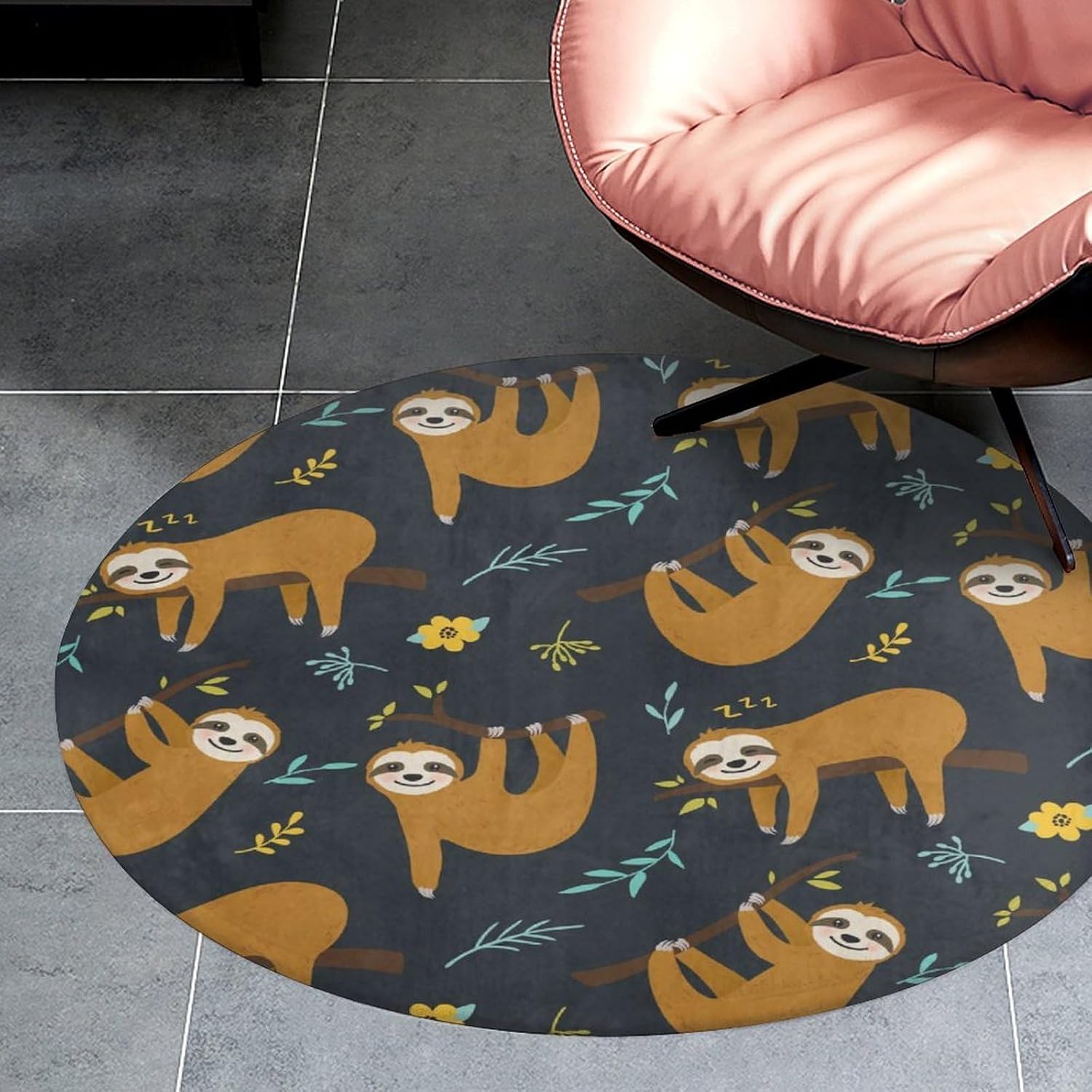 Cute Sloth Jungle Pattern Roun - Baby Nursery Jungle Rug 评论和价格