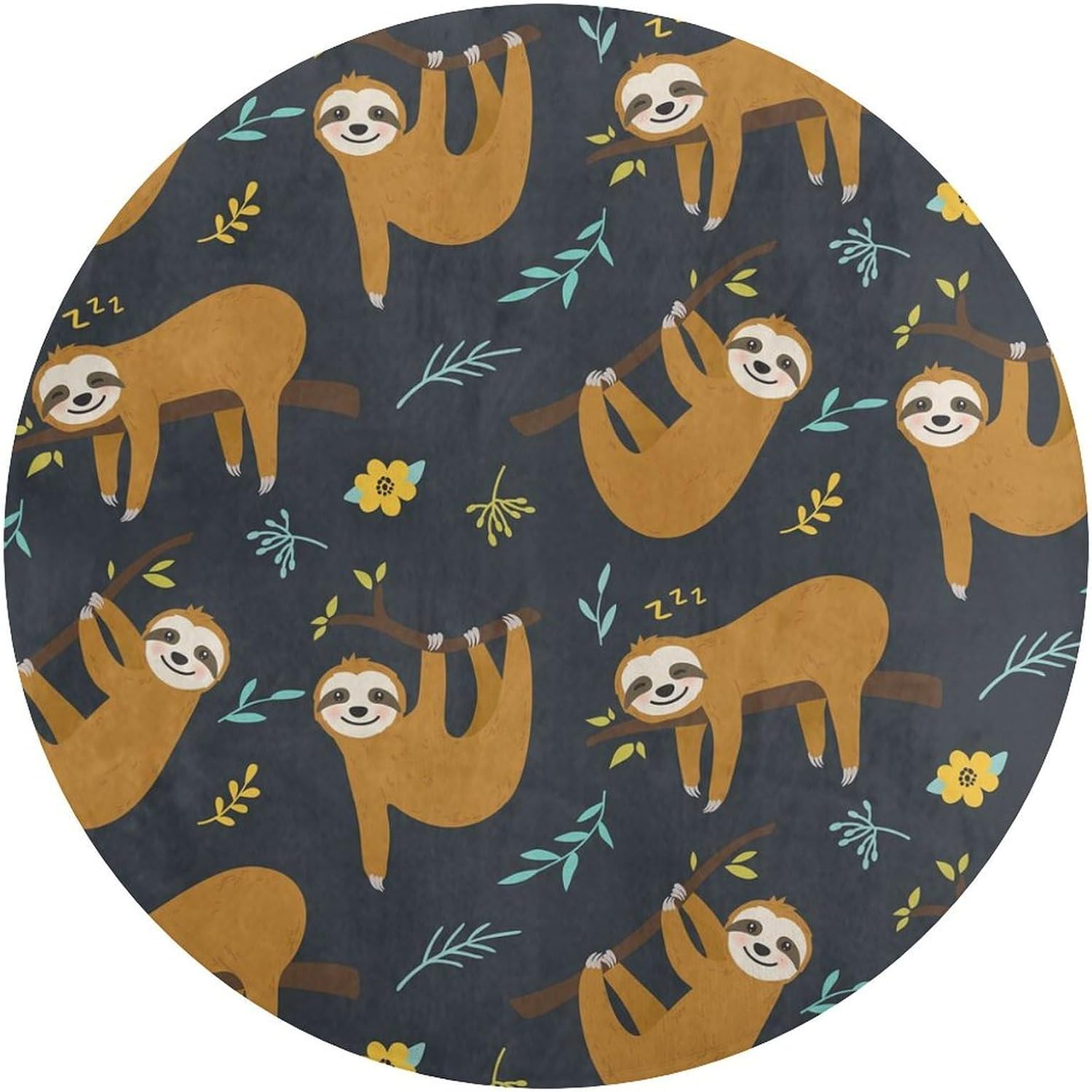 Cute Sloth Jungle Pattern Roun - Baby Nursery Jungle Rug 评论和价格