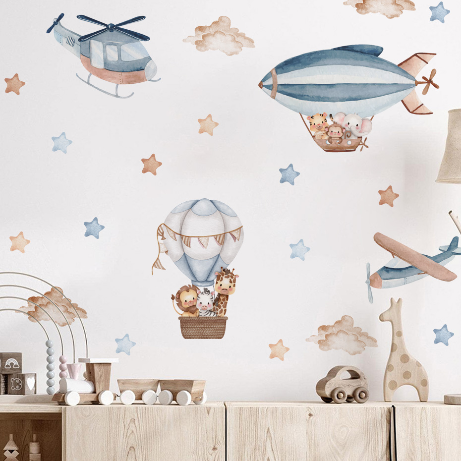 Watercolor Animals Hot Air Bal - Baby Nursery Stickers 评论和价格