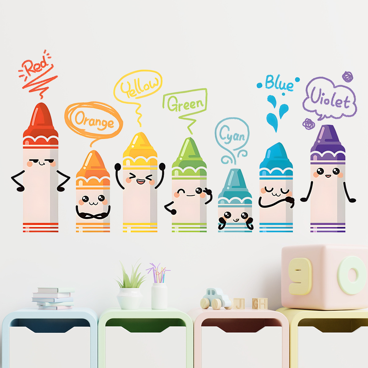 Cartoon Cute Colorful Crayon P - Baby Nursery Stickers 评论和价格