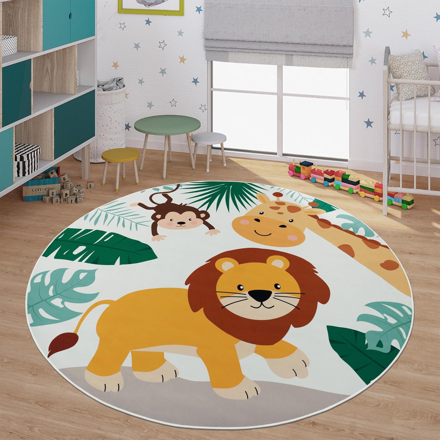 Soft Round Jungle Animal Print - Baby Nursery Jungle Rug 评论和价格