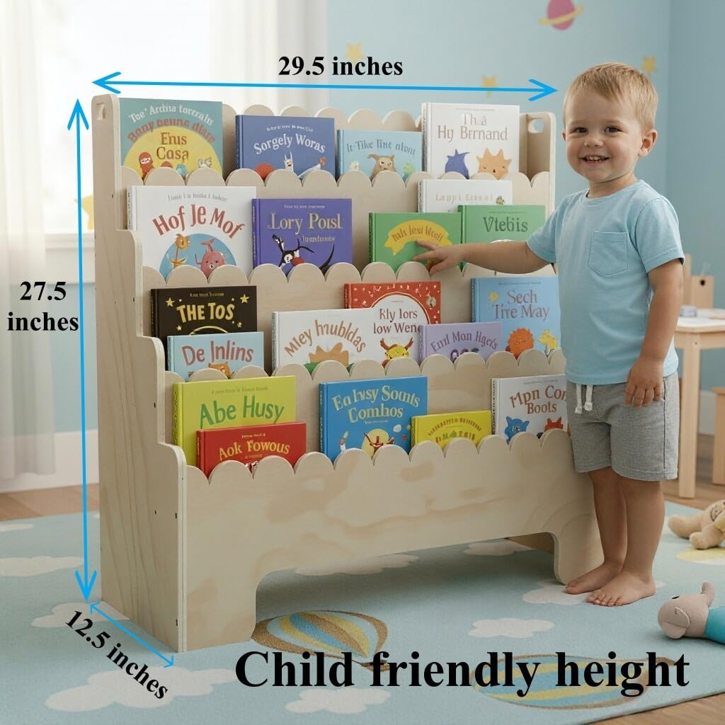 Kids Bookshelf 4-Tier, Natural - Baby Nursery Books 评论和价格