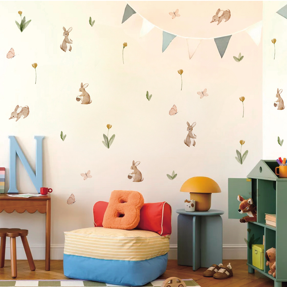 Summertime Watercolor  Cute Bu - Baby Nursery Stickers 评论和价格
