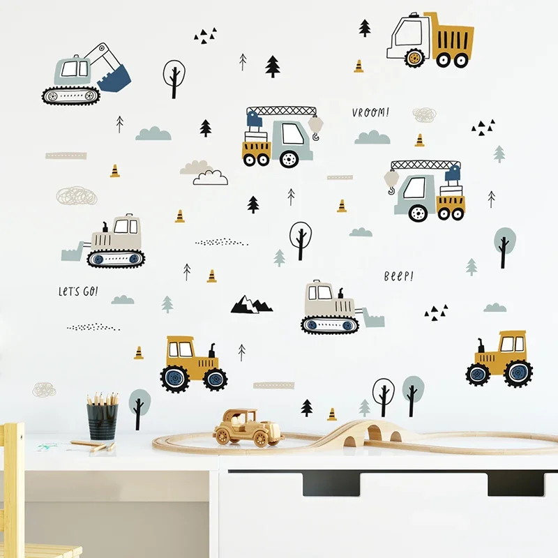 Hand Drawn Cute Cars Cargo Tru - Baby Nursery Stickers 评论和价格