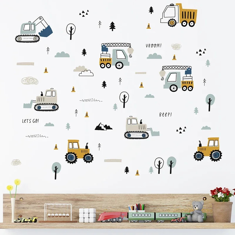 Hand Drawn Cute Cars Cargo Tru - Baby Nursery Stickers 评论和价格