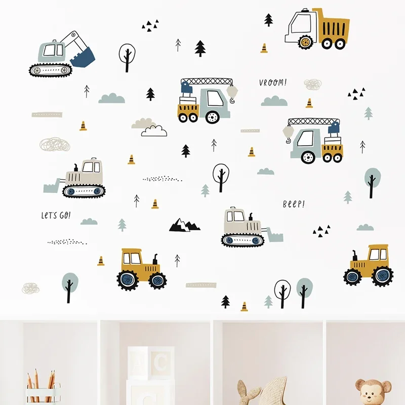 Hand Drawn Cute Cars Cargo Tru - Baby Nursery Stickers 评论和价格