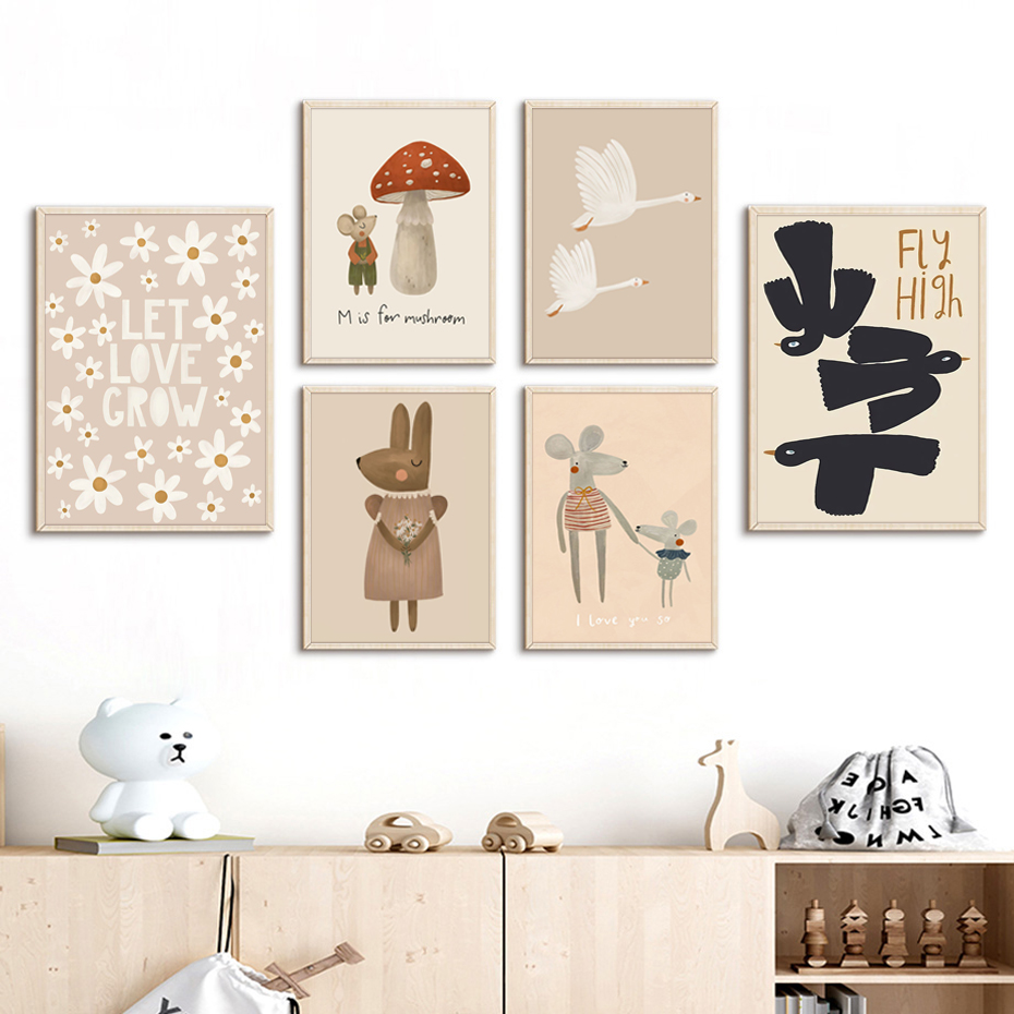 Boho Cartoon Rabbit Mouse Goos - Baby Nursery Frames 评论和价格