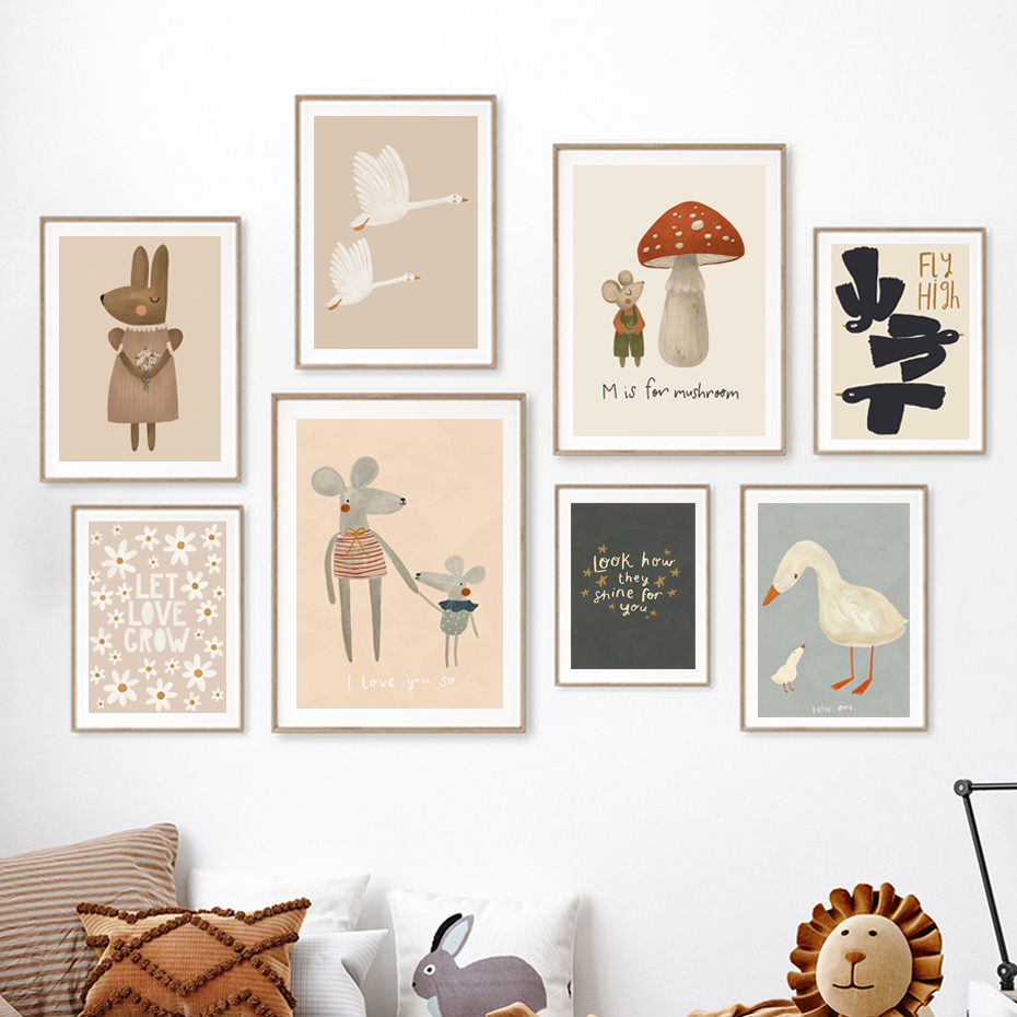 Boho Cartoon Rabbit Mouse Goos - Baby Nursery Frames 评论和价格
