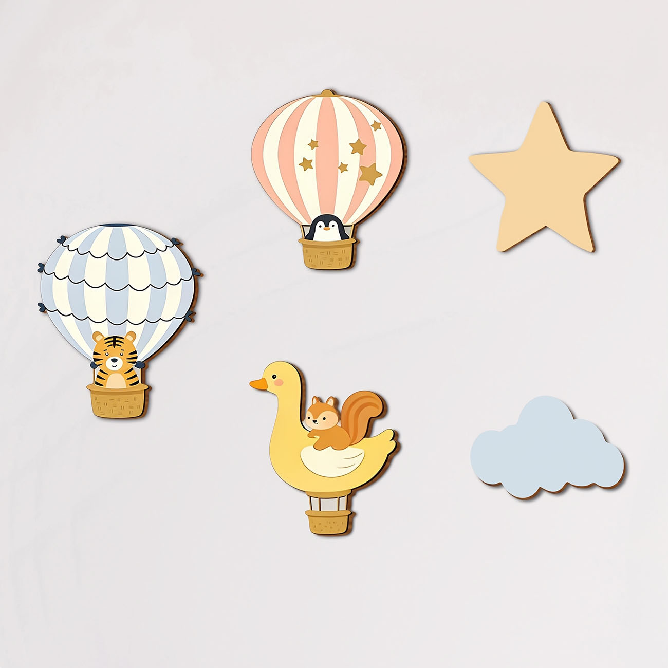 5Pcs Animal Hot Air Balloon Wo - Baby Nursery Stickers 评论和价格
