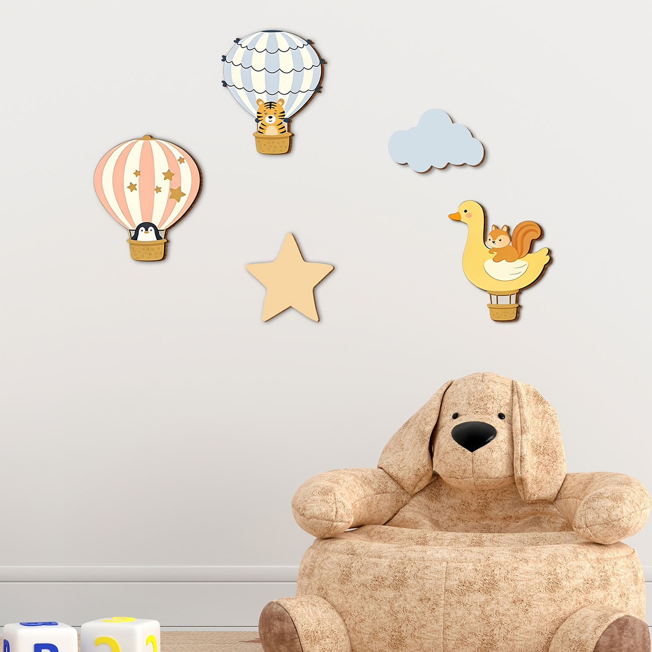 5Pcs Animal Hot Air Balloon Wo - Baby Nursery Stickers 评论和价格